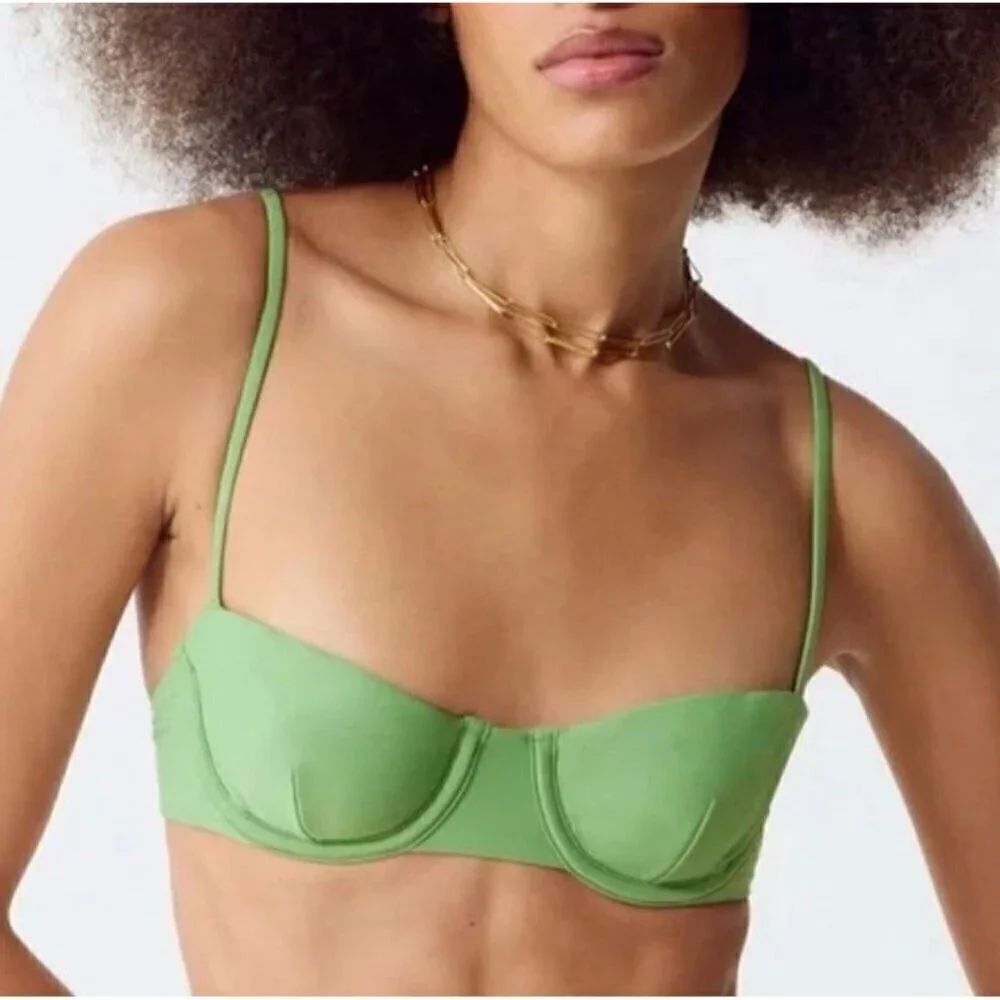 J Crew Womens Balconette Underwire Bikini Top Sz 32C Rustic Willow Green $75